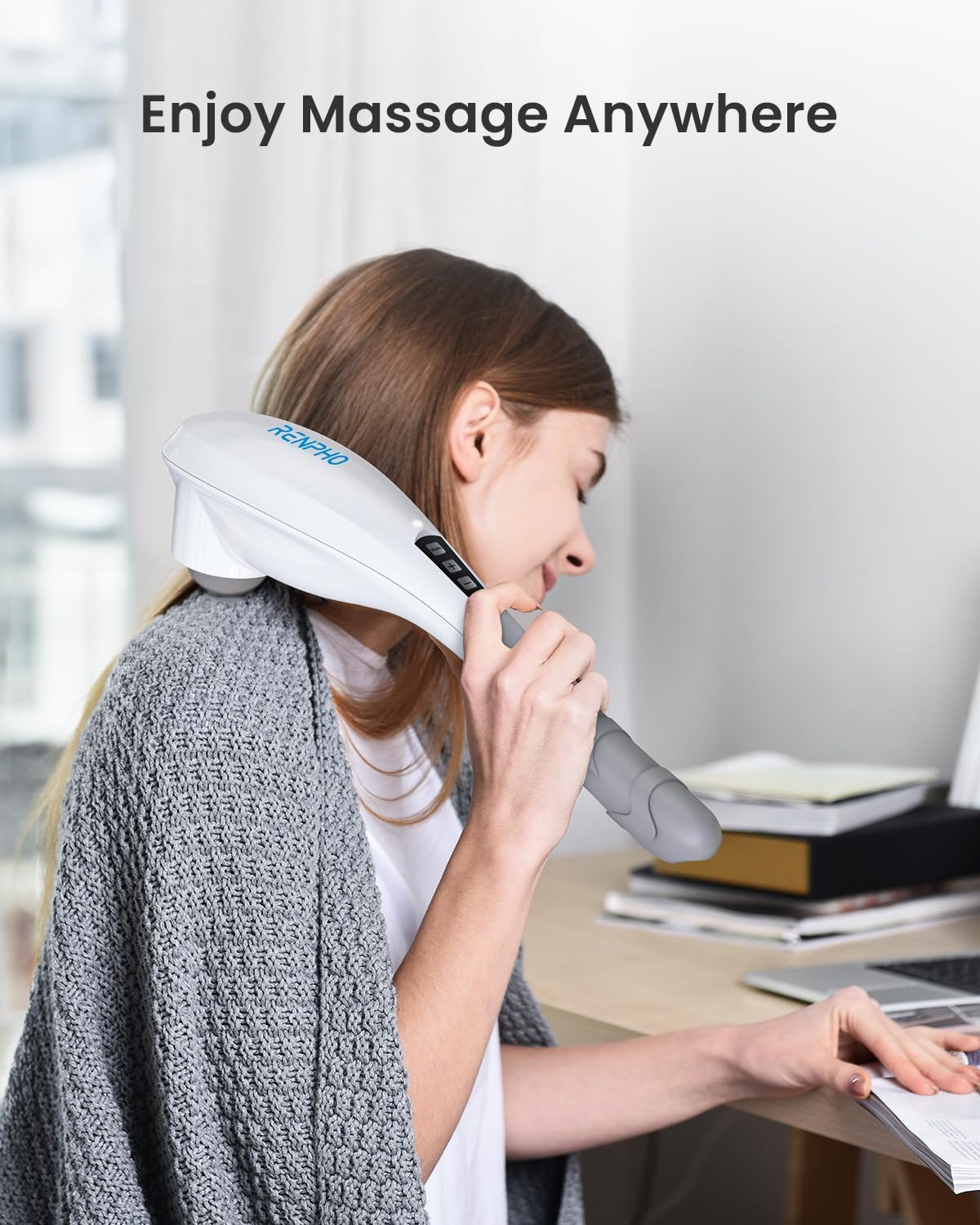RENPHO Cordless Handheld Massager, 5 Adjustable Speeds and Massage Modes | Rechargeable Electric Neck Massage Tool for Muscle Tension, For Shoulder, Back & Leg, Home, Office, Travel Use, Gift Idea
