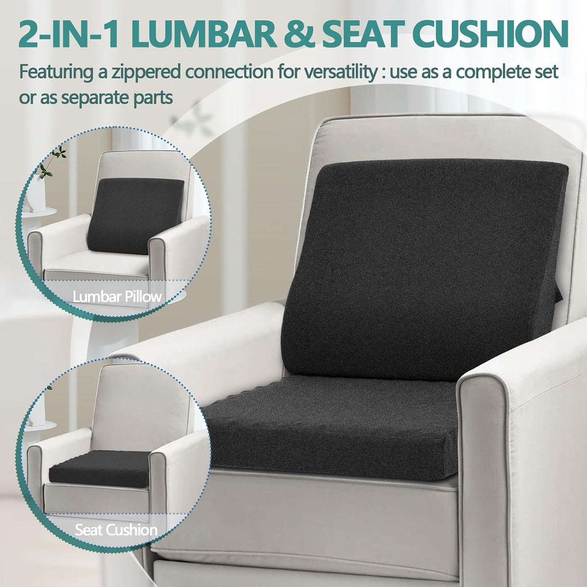 Shinnwa Lumbar Support Pillow for Recliner, Ultra-Soft Foam Back Support Pillow and Egg Crate Foam Seat Cushion 2-in-1 for Couch, Office Chair, for Back Pain Relief, Brown