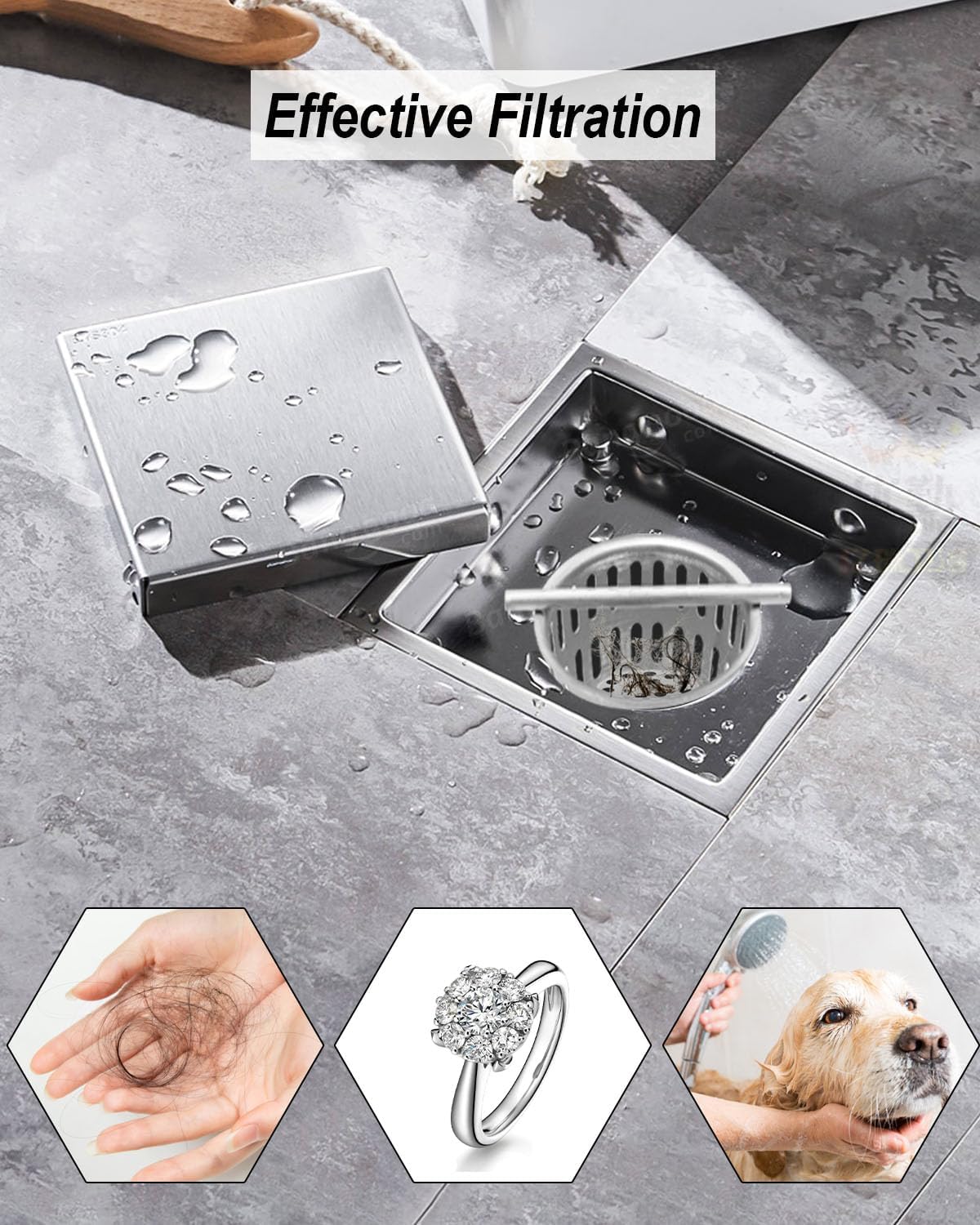 2 Inch Hair and Debris Strainer, Shower Drain Strainer with Lifting Hook, Stainless Steel Debris Basket Shower Drain Catcher, Hair Catcher for Floor Drain