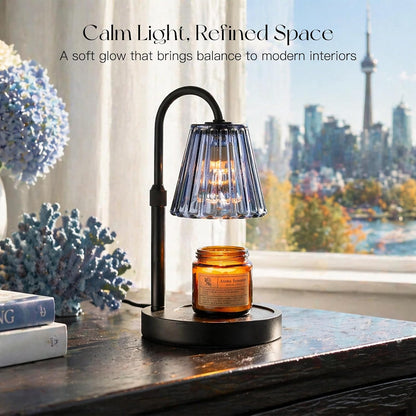 Candeldo Candle Warmer Lamp with Timer, Navy Blue Glass Shade | Height Adjustable, Dimmable, Elegant Home Decor, Birthday and Housewarming Gift for Candle Lovers, Includes 2 Bulbs