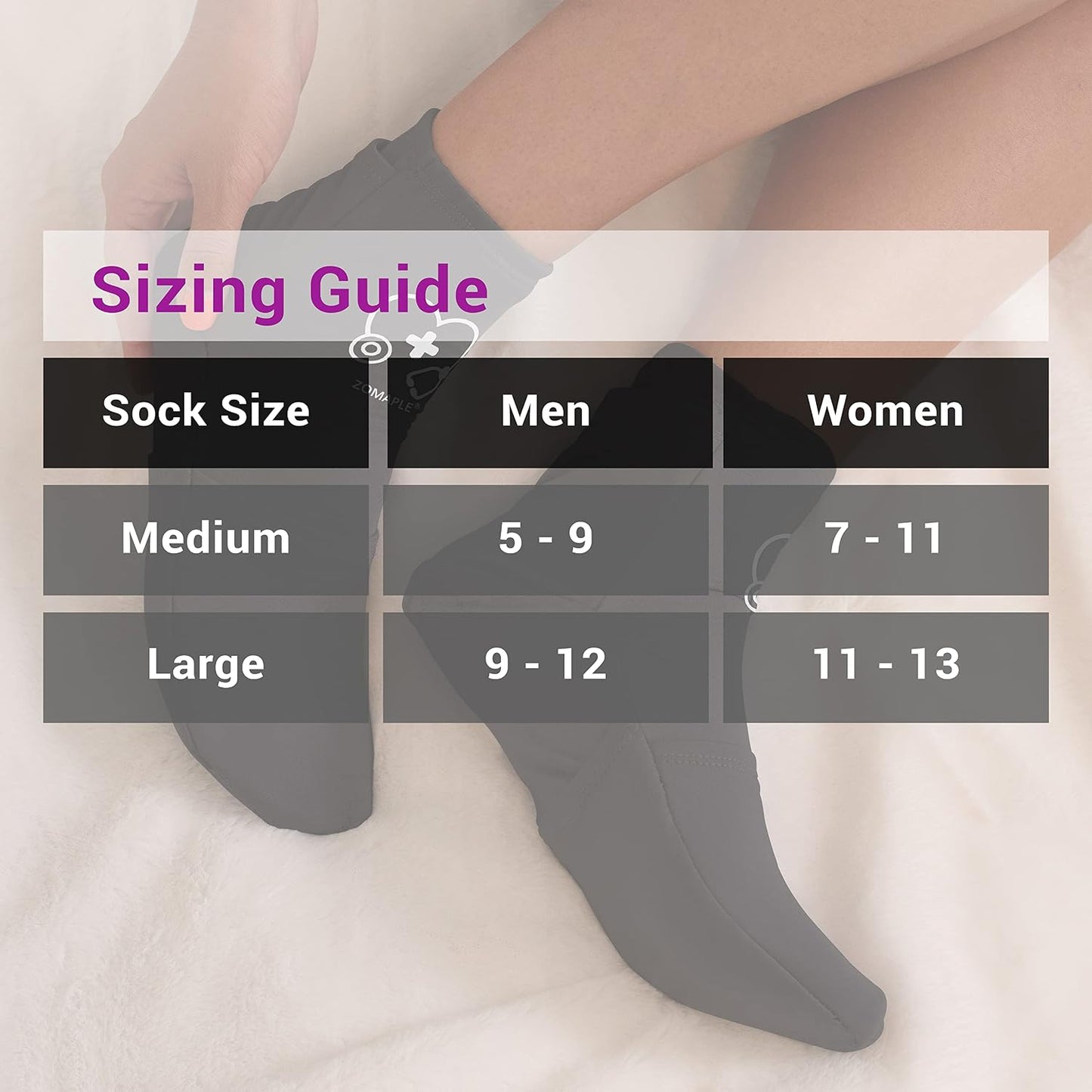 Zomaple Cold Therapy Socks for Feet with 2 Reusable Gel Ice Packs, Cooling Socks for Hot Feet & Swelling Relief, Adjustable Compression Ice Pack Wrap for Plantar Fasciitis, Neuropathy & Foot Pain