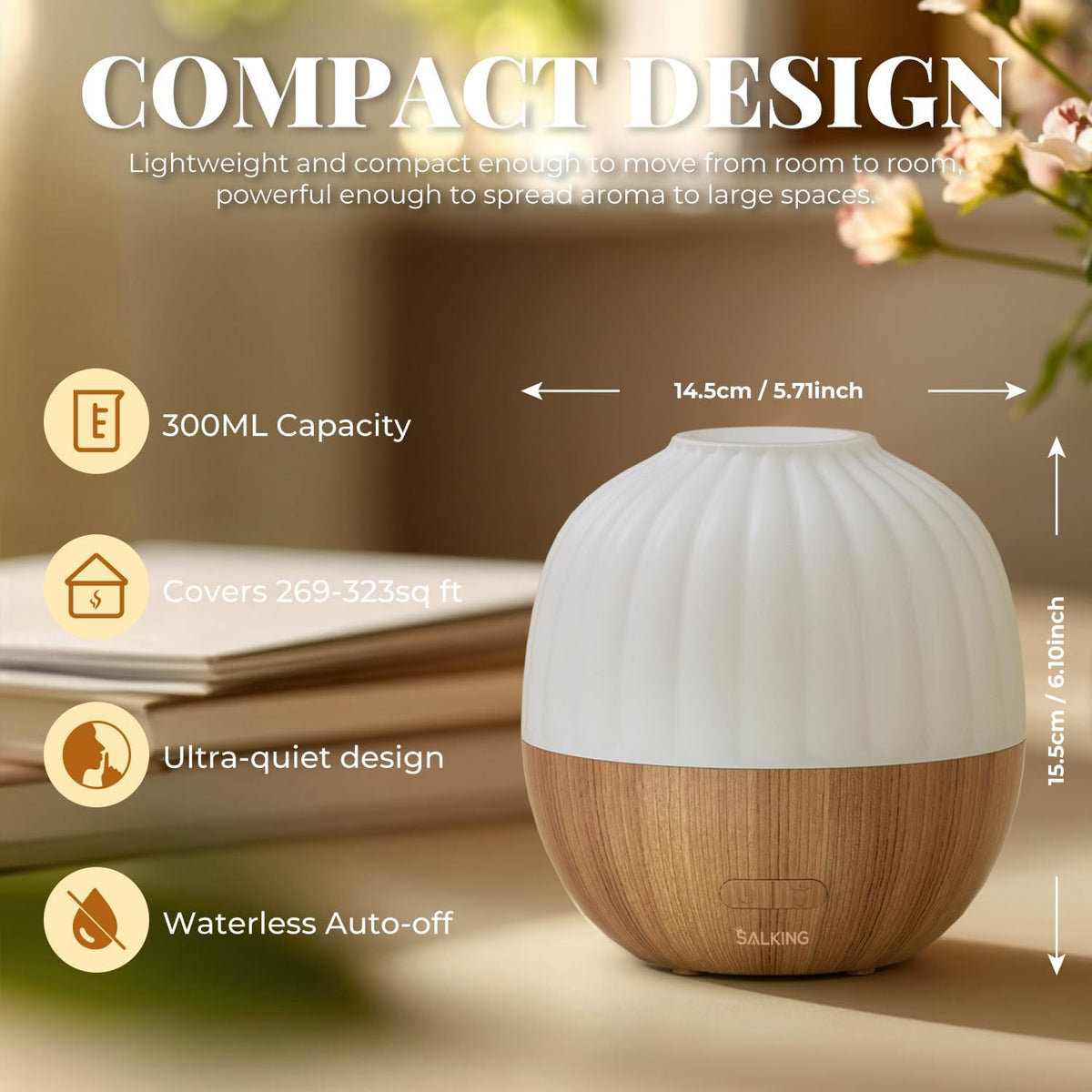 SALKING Essential Oil Diffuser for Home, 100ml Small Aromatherapy Diffuser