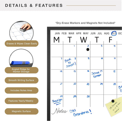 MCS Dry Erase Weekly Meal Planner Black Framed Calander Whiteboard, 11x24 | Dry Erase Weekly Meal Planner Black Framed Calander Whiteboard Frame, 11x24 Inch