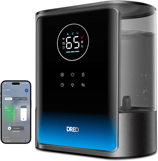 DREO 8L Smart Humidifier Large Room, 80H Runtime, Warm & Cool Mist, HM717S | Up to 600ft², Precise Humidity Control, 1500+RGB Light, 28dB, Humidifiers for Bedroom, Plants, Baby, Supports APP/Voice/Alexa