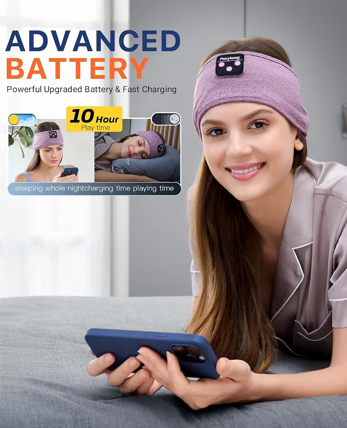 Perytong Sleeping Headphones Bluetooth Headband, Soft Long Time Play Sleeping Headsets with Built in Speakers Perfect for Workout,Running,Yoga,Travel, Darkgray