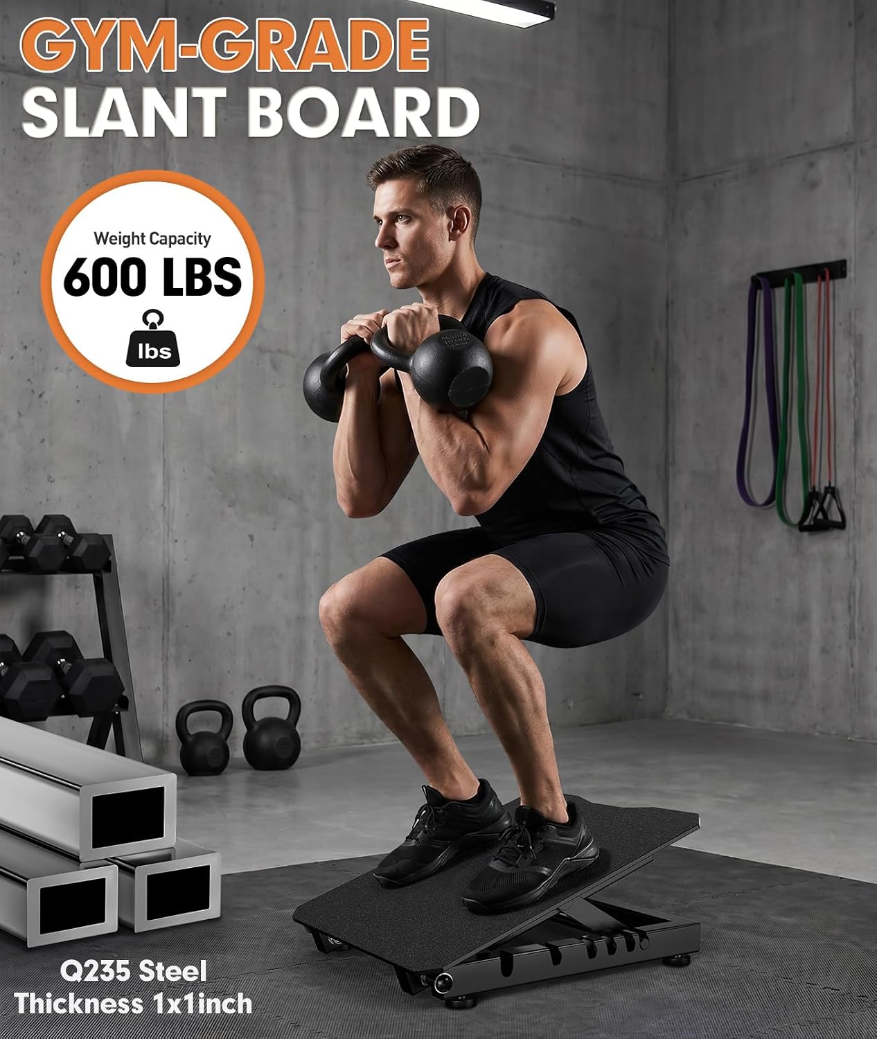 Steel Slant Board for Calf Stretching, 600lbs Capacity 5 Adjustable | Commercial Incline Board with Full-Surface High-Grip Tape, Squat Wedge for Plantar Fasciitis, Home Gym & Physical Therapy