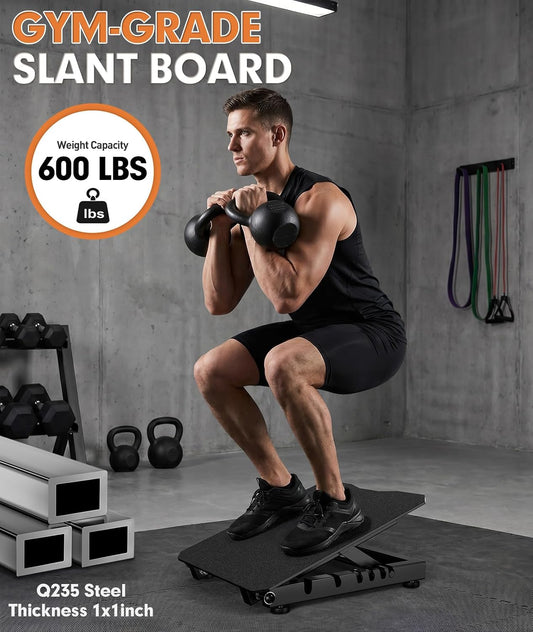 Steel Slant Board for Calf Stretching, 600lbs Capacity 5 Adjustable | Commercial Incline Board with Full-Surface High-Grip Tape, Squat Wedge for Plantar Fasciitis, Home Gym & Physical Therapy