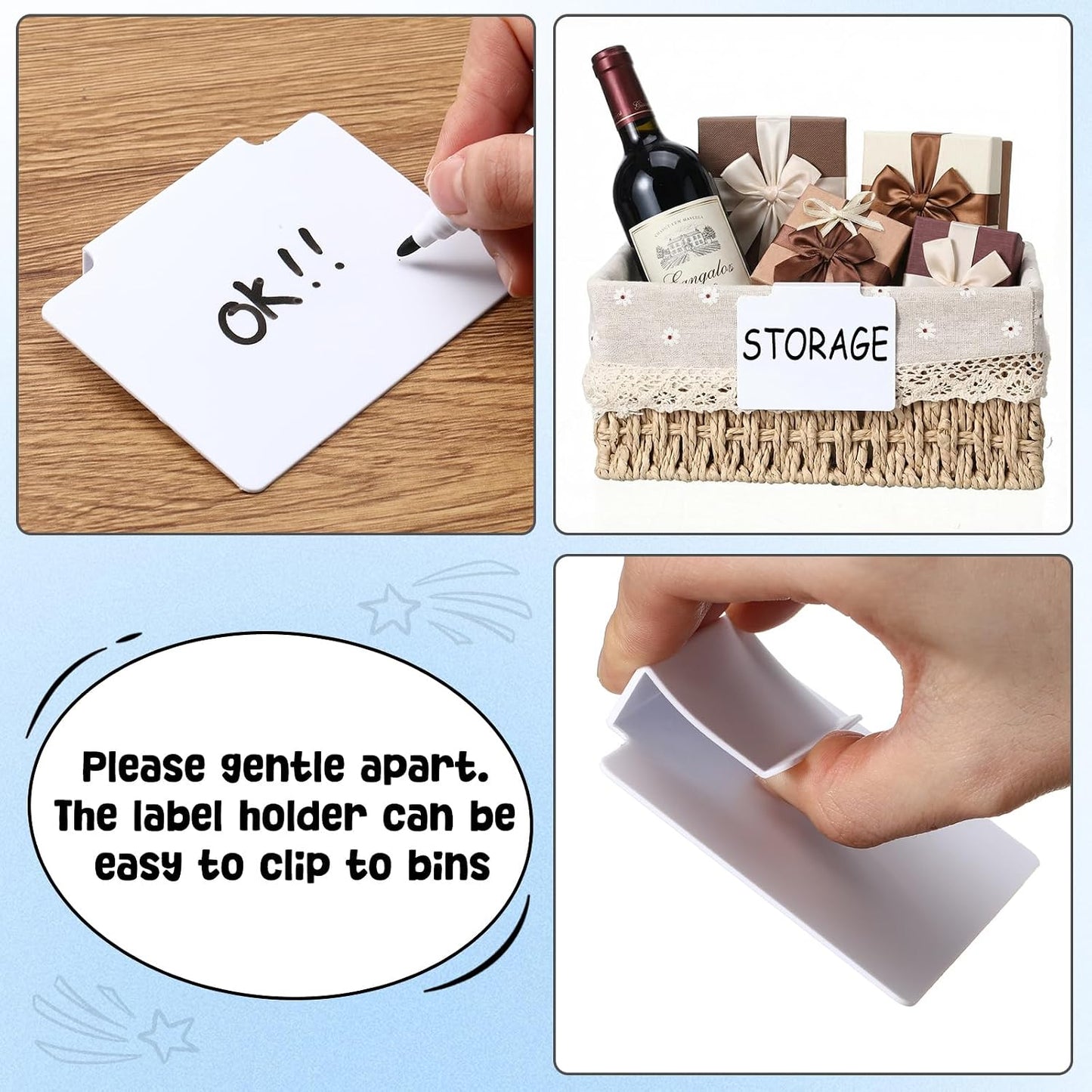 32 Pieces Basket Labels Clip Set, Include 30 Kitchen Clip Label Holder Removable PVC Bin with 2 Chalk Marker for Basket Pantry Organization Box (White Label Clip, Black Pen)