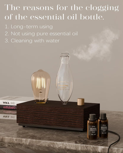 Waterless Oil Diffuser with Wood Base, Tempered Glass Bulb, 3 Color Light
