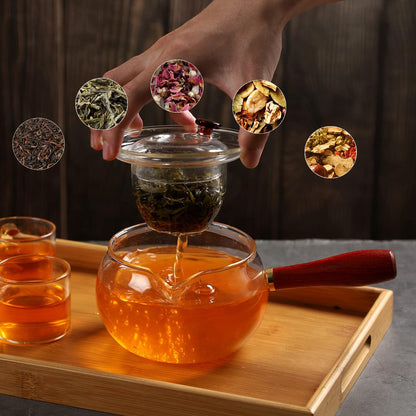 WHJY Glass Teapot with Infuser for Loose Tea, Small Clear Magic Tea Kettle for Stove Top, Clear Japanese Tea Kettle with Wooden Handle Kyusu Teapot - 17oz