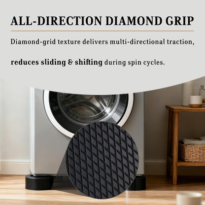 Anti Vibration Pads for Washing Machine, Fits Feet up to 1.96 in | Anti-Slip Rubber Leveling Feet, Noise & Vibration Dampening, Washer Dryer Stabilizer, Shock Absorber, Moisture-Proof, 4 Pack