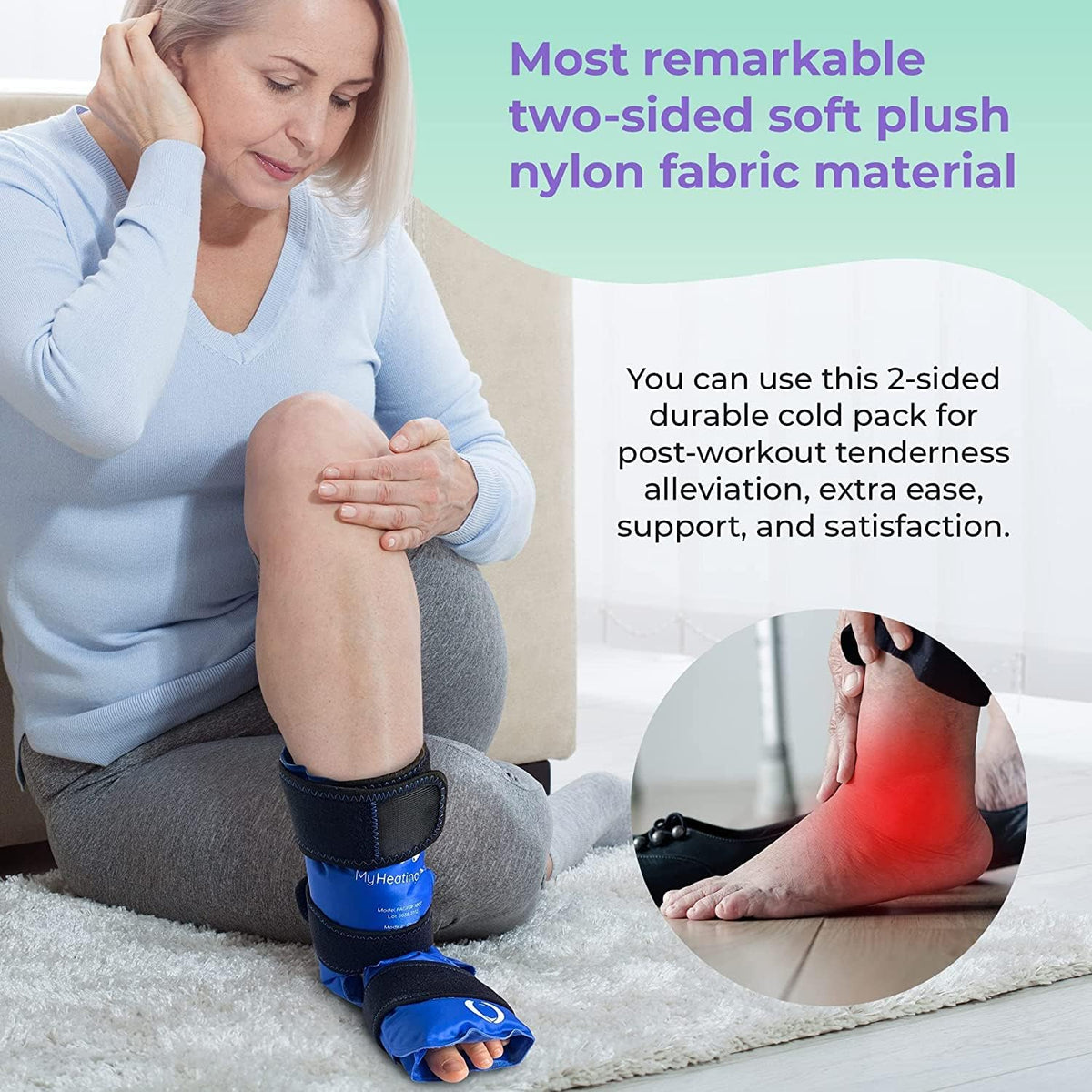 Foot and Ankle Gel Pack - Reusable Gel Ice Pack with Elastic Fastener - Cold Packs for Post-Surgery or Sport Injuries, Flexible Ice Packs - Foot Wrap and Ankle Ice Pack Wrap Compression - 1 Pack Blue