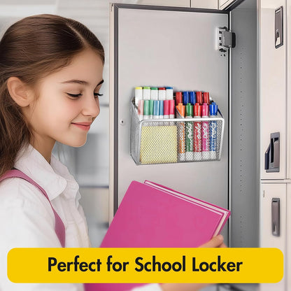BEYGORM Magnetic Dry Erase Marker Holder for Whiteboard, Locker Organizer | Mesh Non-slip Pen & Pencil Holder for Refrigerator, Basket for Classroom, School &Office (Black, 1-Pack)