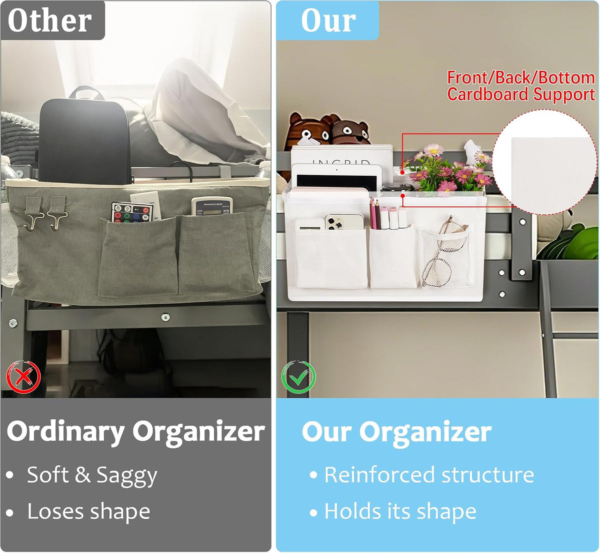 Lilithye Bedside Caddy, Bedside Storage Bag Hanging Organizer for Bunk Bed