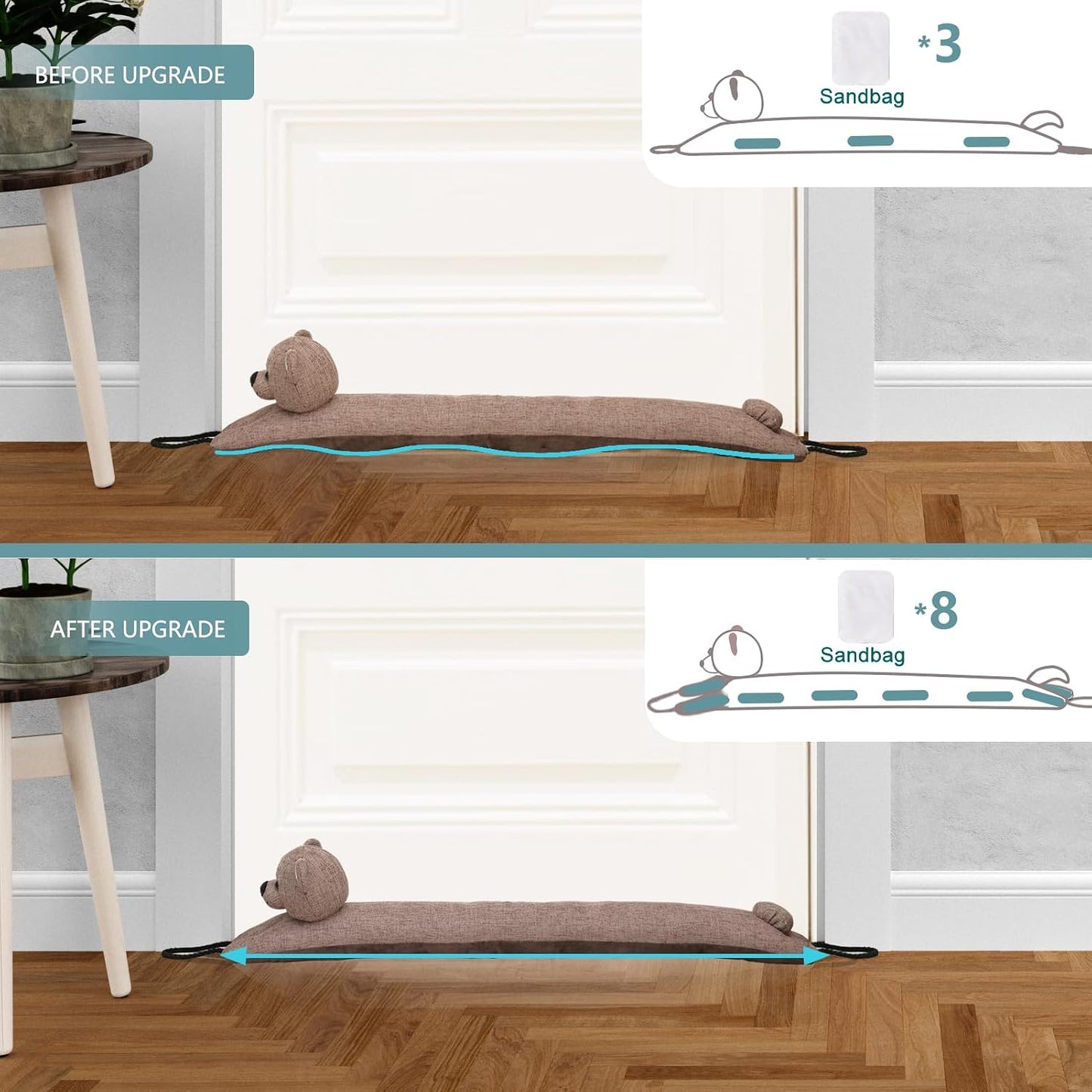 Under Door Draft Stopper Decorative Wind Stopper 36 inch for Door & Window, Weighted Animal Air Draft Stopper for Bottom of Door with Hanging Loops - Brown Dog