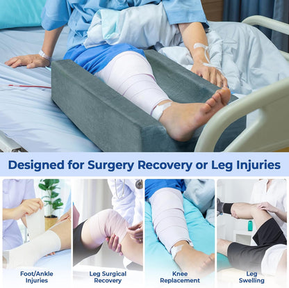 KingPavonini 4-Height Adjustable Leg Elevation Pillows for After Surgery | Soft Yet Supportive Memory Foam, Fits Various Heights, Relieve Pain & Swelling, 4 Handles & Insert Pad, Washable Velvet Cover