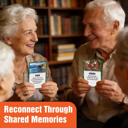 Golden Years Memories Card Game, 200 Conversation Cards for Seniors, Alzheimer Reminiscence Therapy Activities, Memory and Dementia Support (Large Font, 3.5" X 5")