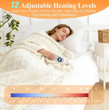 Heated Blanket Electric Throw, 50"X60" Heating Blanket Waffle with 12 Heat Levels, Fast Heating Blanket with 1-12H Timer, Overheat Protection with ETL & FCC for Bed Home Office Sofa (Light Gray）