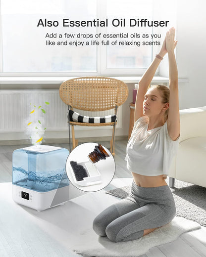MORENTO 4.5L Top Fill Cool Mist Humidifier for Bedroom, Large Room, Home with 360 Nozzle, Auto Shut-Off, Humidity Setting, 50Hrs Runtime, Night Light, White