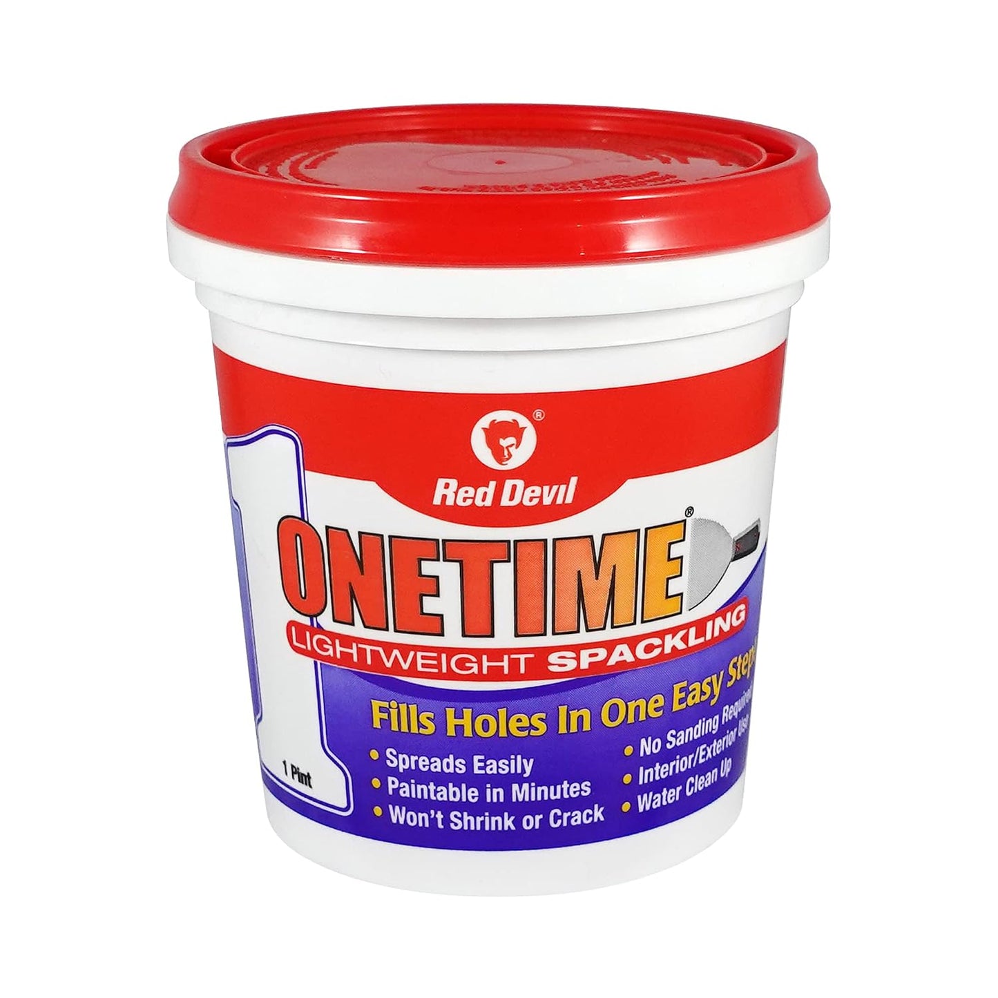 Red Devil 0542 ONETIME Lightweight Spackle Wall Repair, Spackling for Holes Drywall, 1/2 Pint, White, 8 Ounce, Made in USA