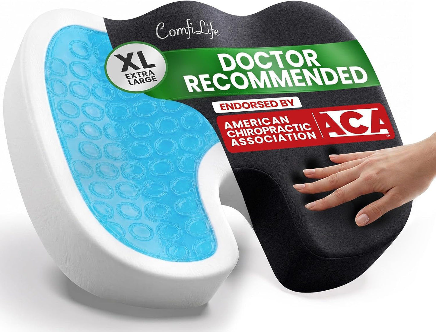 ComfiLife Premium Gel & Memory Foam Seat Cushion – Doctor Recommended Office Chair Cushion, Car Seat Cushion – Chair Cushions for Back & Sciatica Pain Relief – Seat Cushions for Office & Desk (Black)