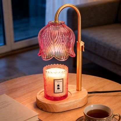 Flower Candle Warmer Lamp, Timer & 4-Level Dimmer, Adjustable Height | Flameless Electric Wax Warmer for Jar Candles, Includes 2 Bulbs, Pink, Home Decor Gift for Mom & Women, Housewarming