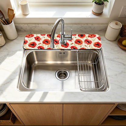 2 Pcs Kitchen Sink Splash Guard Faucet Mat Wood Grain Pattern Faucet Mat for Sinks Natural Wood Color Absorbing Drying Mats for Kitchen Bathroom, 23.6x5.5inch