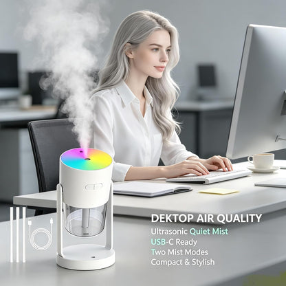 UEISODC bedroom humidifier, desktop USB humidifier, car air freshener, relieves tight skin, cough, nasal congestion, allergies and dry air，With automatic shutdown, silent operation