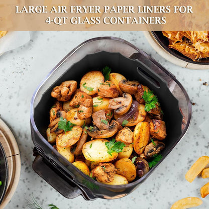 YQL 2PCS Silicone Air Fryer Liners for Ninja Crispi FN101 Air Fryer, Non-Stick Reusable Accessories Basket for Portable Glass Air Fryer, Big Liner for 4 QT Container & Small Liner for 6 Cups Container