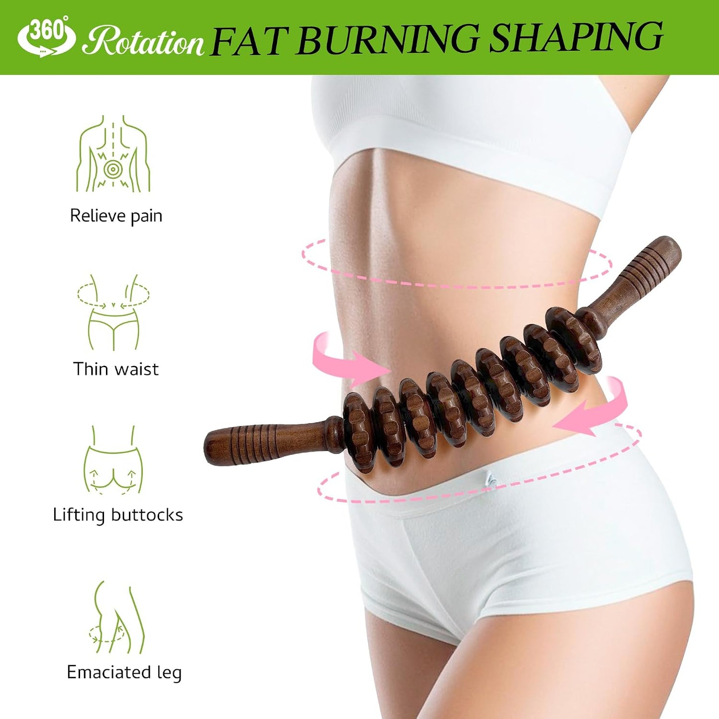 Manual Wood Therapy Massage Stick, Wooden Cellulite Muscle Roller for Legs | Body Sculpting, Lymphatic Drainage Massager, Wooden Massage Tools for Trigger Points Relief, Sore Muscle Recovery