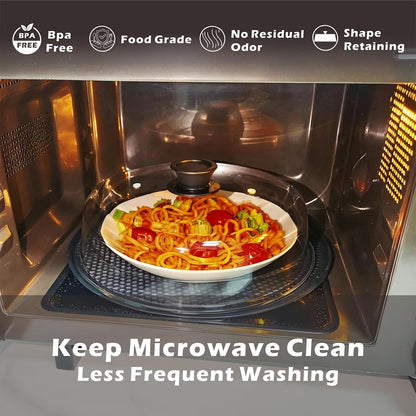 Glass Microwave Splatter Cover with Mat for Food, 10 Inch Guard Lid | Lightweight Borosilicate Glass, Food Grade, Silicone Knob, 2 Vents, 3.1in Tall to Cover Bowls and Plates, Dishwasher Safe
