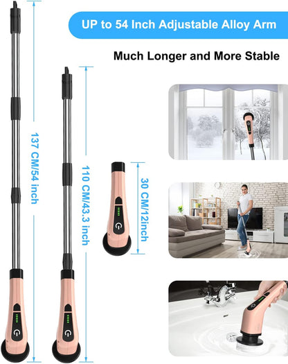 Leebein Electric Spin Scrubber, Cordless Cleaning Brush with 8 Replaceable Brush Heads, Tub and Floor Tile 360 Power Scrubber Dual Speed with Adjustable & Detachable Handle for Bathroom Kitchen Car