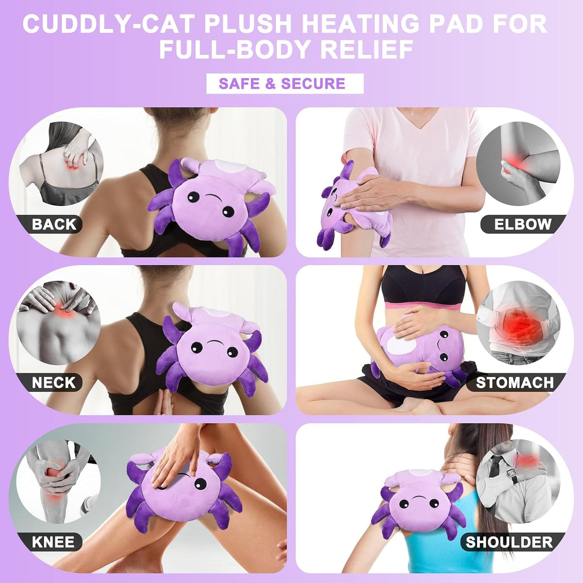Microwave Heating Pad for Period Cramps Pain Relief, 16"×12", Grey Cat