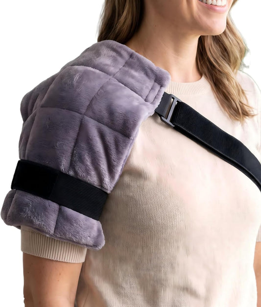 Multi-Functional Flax Seed Hot & Cold Therapy Wrap | 9-Grid Quilted Design · High-Elastic Strap | Microwave Heatable, No Power Needed | for Shoulder, Waist & Thigh | Gray
