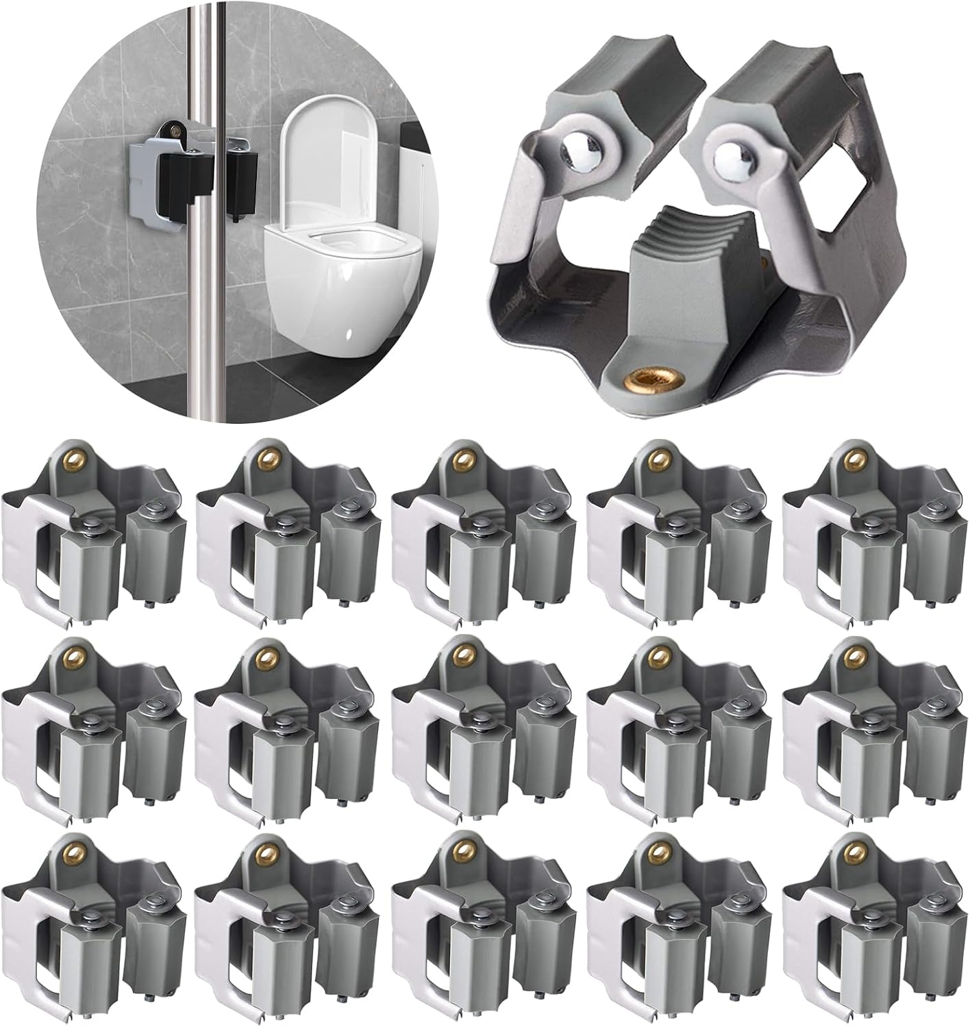 3-H Mop and Broom Holder Big Size Hanging 1 KG Extra,10 Pack Broom Hanger Wall Mount for Hanging and Organizing Shove Rake Yard Tools in Kitchen Shed Laundry Room Bathroom Garden(Grey)