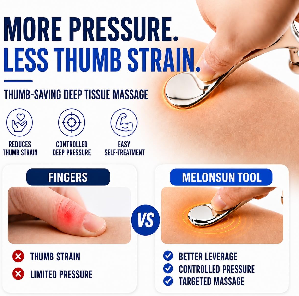 Melonsun Trigger Point Massage Tool for Pain Relief, Deep Tissue Massage & Gua Sha, Fascia Release Muscle Scraper Acupressure Tool for TMJ Relief, Muscle Recovery, Full-Body Massage & Therapists