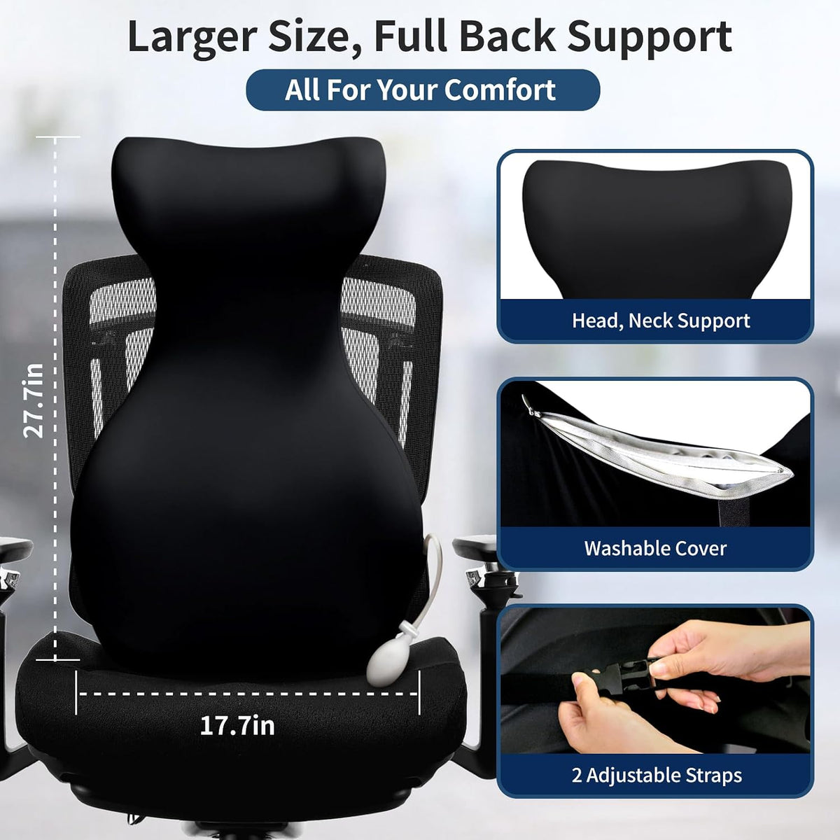 27.7'' Adjustable Airbag Full Back Lumbar Support Pillow, Back Pain Relief
