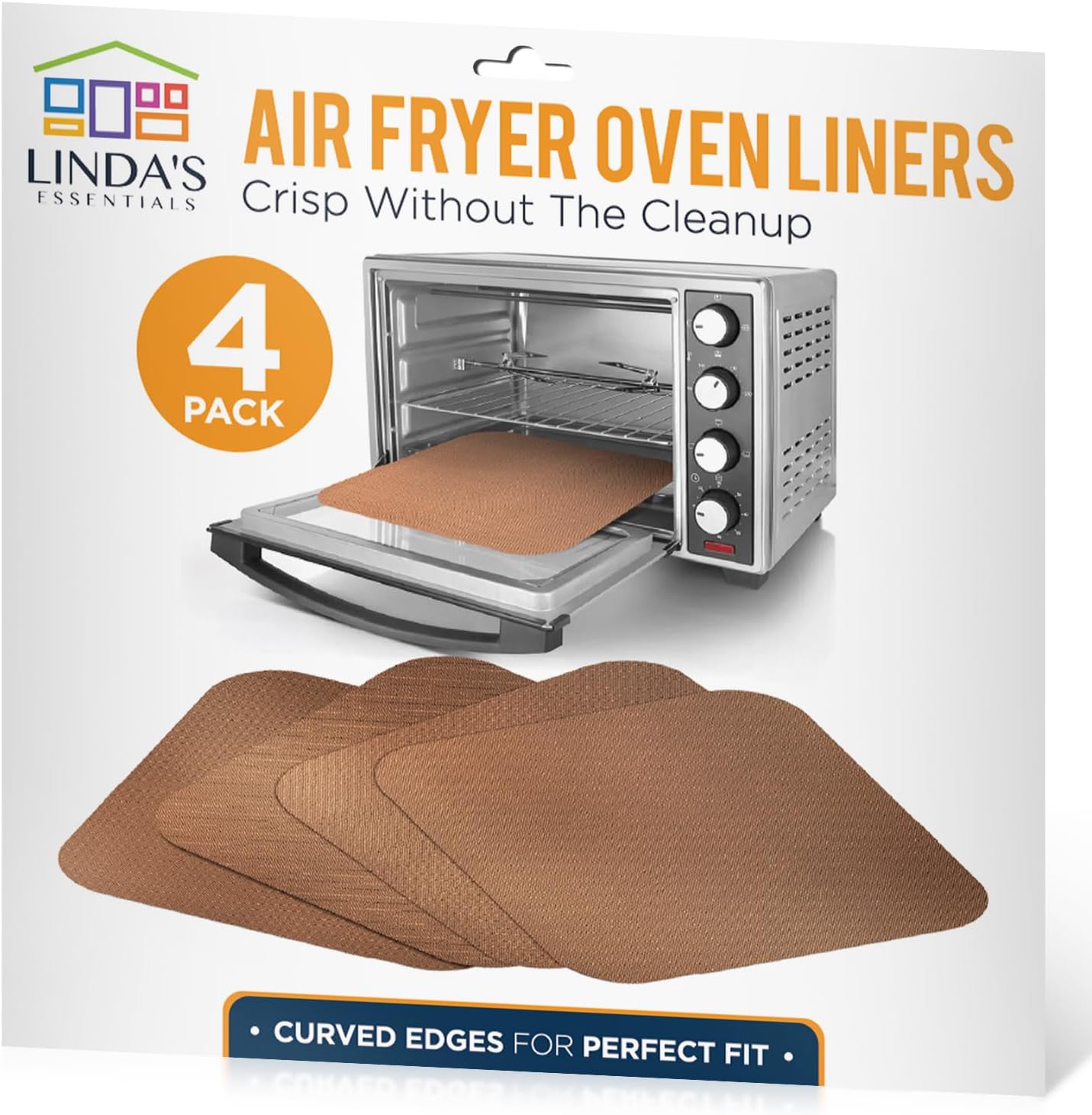 Toaster Oven Liners for Bottom of Oven (4 Pack) Reusable Non-Stick Heat Resistant Toaster Liners, Compatible with Breville, Cuisinart, Black & Decker, Dash, and More - Air Fryer Liners 12"x12" (Black)