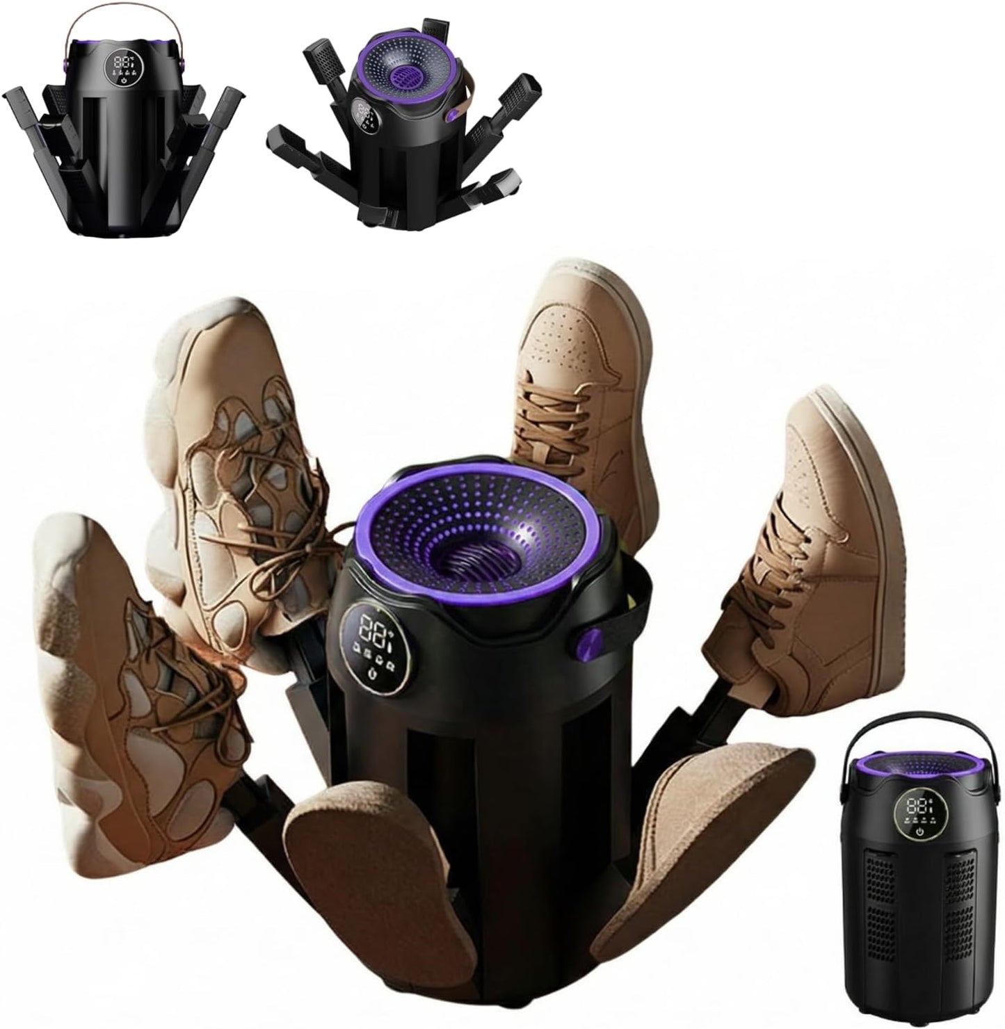 6-Arm Boot and Glove Dryer Family Size – Forced Air Boot Dryer with Heat Blower & Timer. Foldable Ski Boot Dryer, Warmer & Hockey Equipment Dryer for Shoes, Ski Gloves, Hats – Adjustable Rack(Black) | Heat blower, 3/6/9H timer, auto shutoff, dries 3
