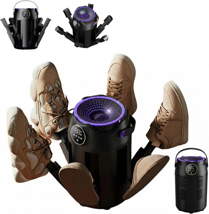 6-Arm Boot and Glove Dryer Family Size – Forced Air Boot Dryer with Heat Blower & Timer. Foldable Ski Boot Dryer, Warmer & Hockey Equipment Dryer for Shoes, Ski Gloves, Hats – Adjustable Rack(Black) | Heat blower, 3/6/9H timer, auto shutoff, dries 3