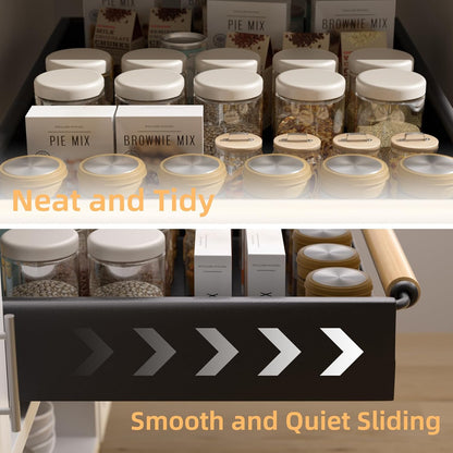 2 Pack 15.3'' Deep Expandable Slide Out Cabinet Shelf No-Drill Pull Out Drawer with Nano Film Adhesive, Heavy Duty Pull Out Tray for Kitchen, Pantry & Bathroom, Black