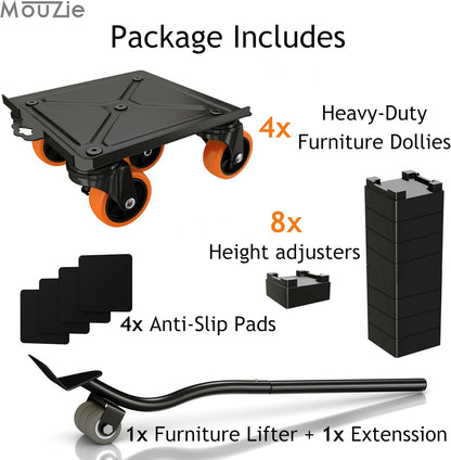 3475lbs Heavy Duty Furniture and Appliance Lifter Jack tool super strong movers rollers mobile pads Sliders with wheels dolly coasters cart kit system set for easy lifting and moving for men and women