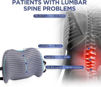 Lumbar Support Pillow for Office Chair, Memory Foam Car Back Cushion | Lumbar Pillow Lower Back with 4d Mesh Cover Adjustable Straps, Ergonomic Chair Back Pillow for Office, Car, Gaming Chairs