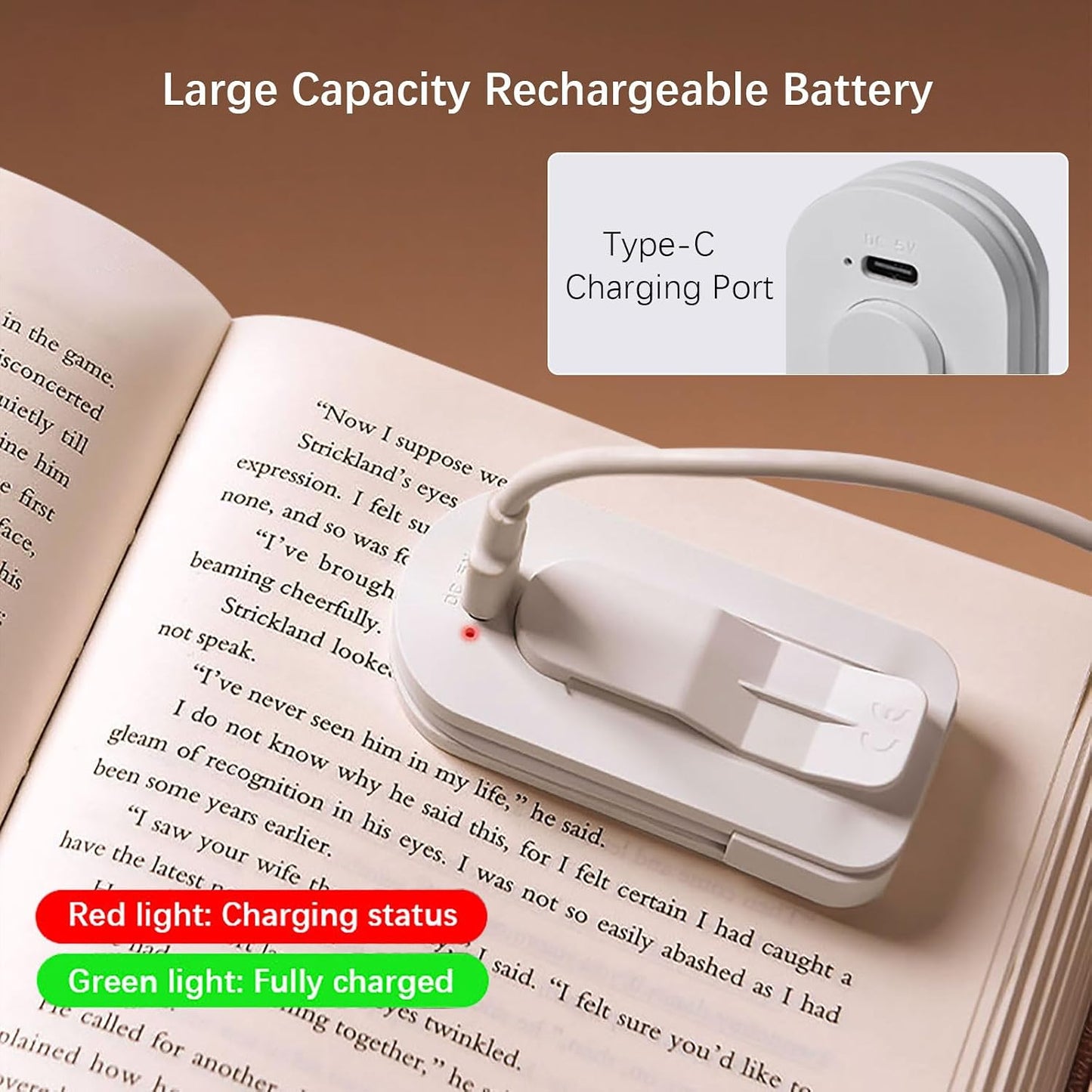 Choudao Rechargeable Book Light, Portable Reading Light,Black | Eye Caring 3 Color Temps, Extremely Long Battery Life, Portable Clip-On Reading Light for Studying