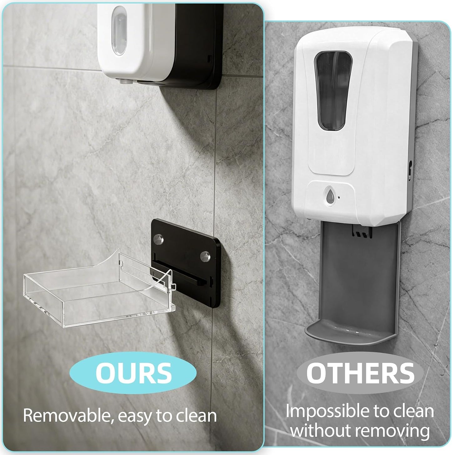 Acrylic Soap Dispenser Drip Tray Wall Mount Soap Dispenser Bracket, Laundry Detergent Drip Catcher Prevent Dripping, Detachable Easy to Clean, Clear