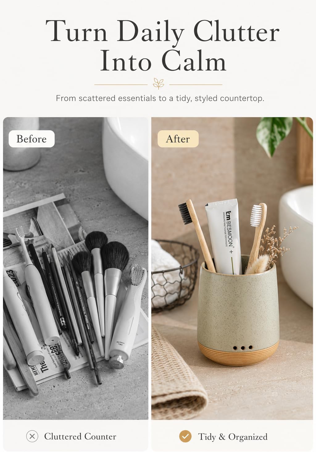 LYEOBOH Ceramic Toothbrush Cup, Cute Toothbrush Holder with Drainage White | Farmhouse Toothbrush Container, Countertop Toothbrush Organizer, Toothbrush Storage for Bathroom Vanity & Countertop