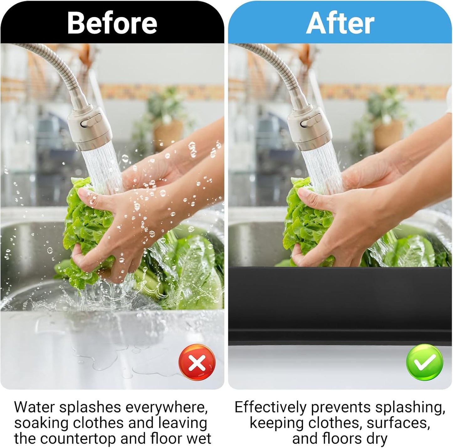 19.3 inch Silicone Sink Splash Guard, Splash Guard for Kitchen Sink Area, Backsplash Protector for Kitchen Countertop & Bathroom Bathtub with Non-Slip Strong Suction, White