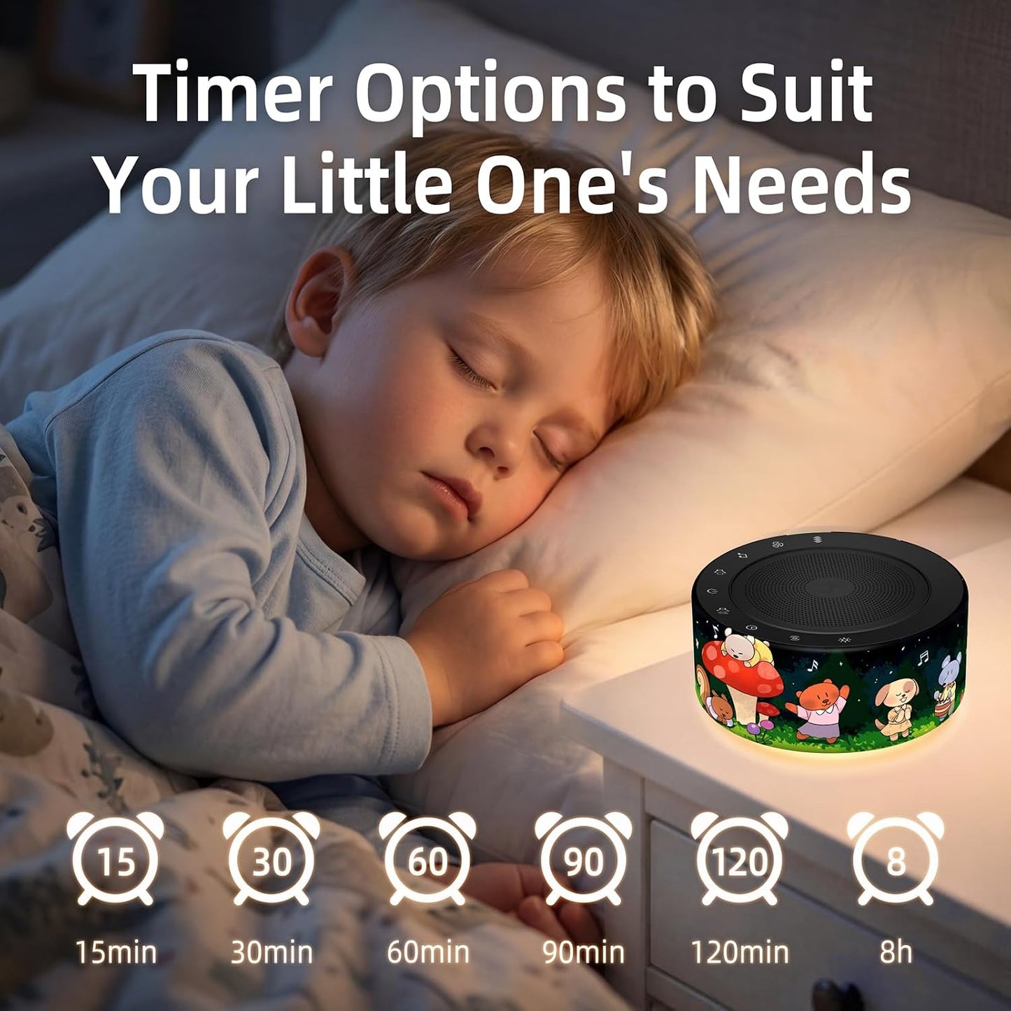 Kipcush White Noise Machine for Baby & Adults, 30 Soothing Sounds, Sleep Sound Machine with 8 Color Night Light, Memory Function, White Noise for Sleeping, Nursery, Office, Travel & Relaxation