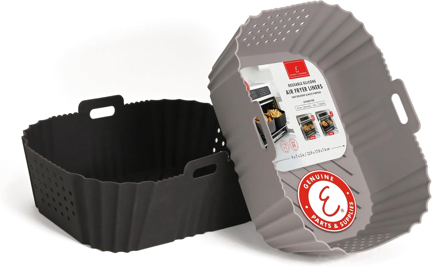 Reusable Silicone Air Fryer Liners for Emeril Lagasse Air Fryer Oven – Non-Stick Reusable Air Fryer Basket Liners – Dishwasher Safe – 9 x 7 x 3 Inch – 2 Pack – Black/Red