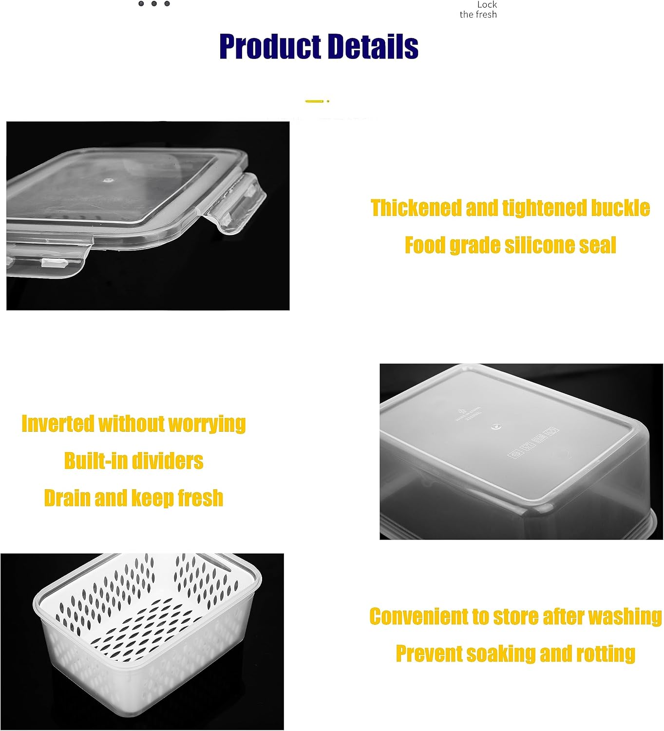 Fruit and Vegetable Storage Containers for Fridge, 6 Pcs/3 Sets Keep Fresh Produce Saver Containers Keeper, Food Storage Containers with Removable Colander (grey)